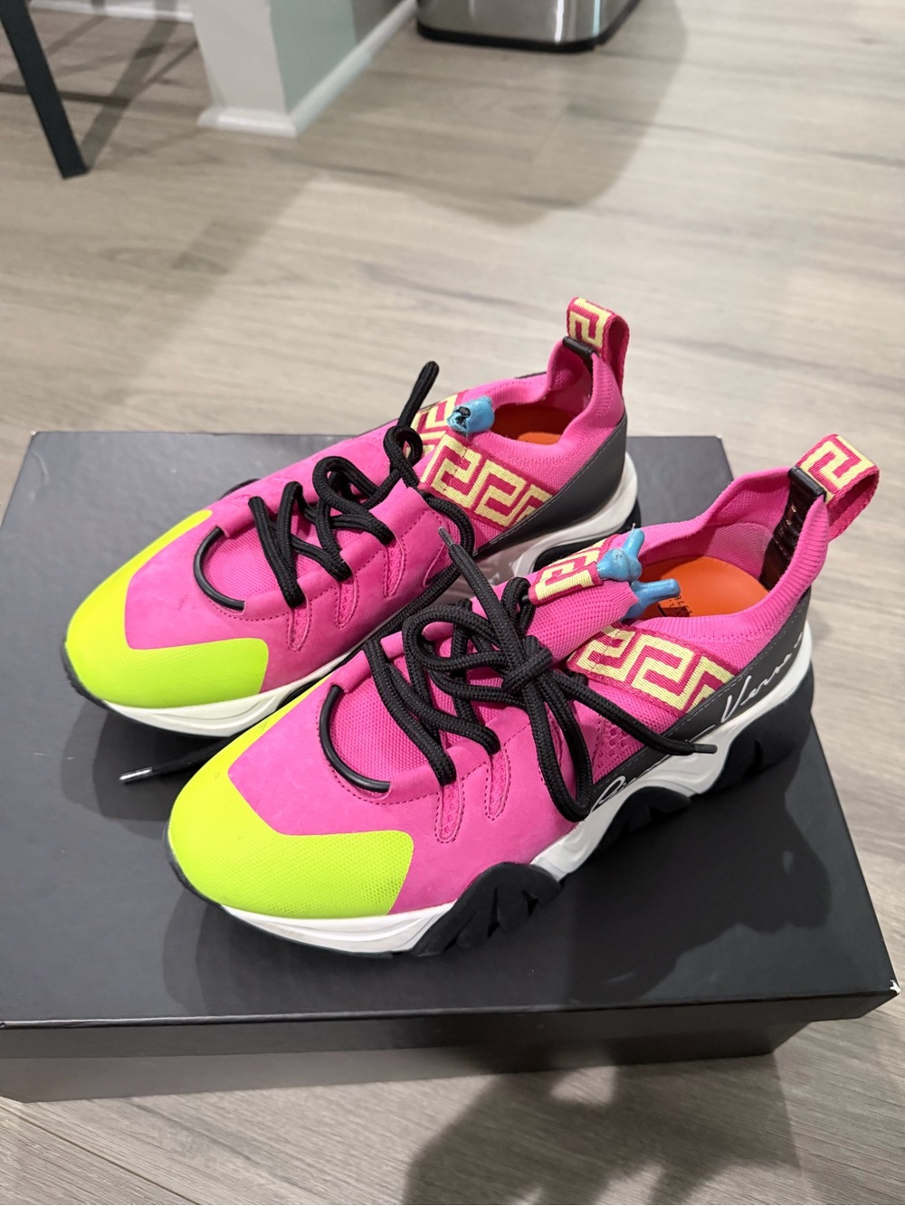 Versace Pink & Neon Green Women's Chunky Sneaker - Picture 3 of 6